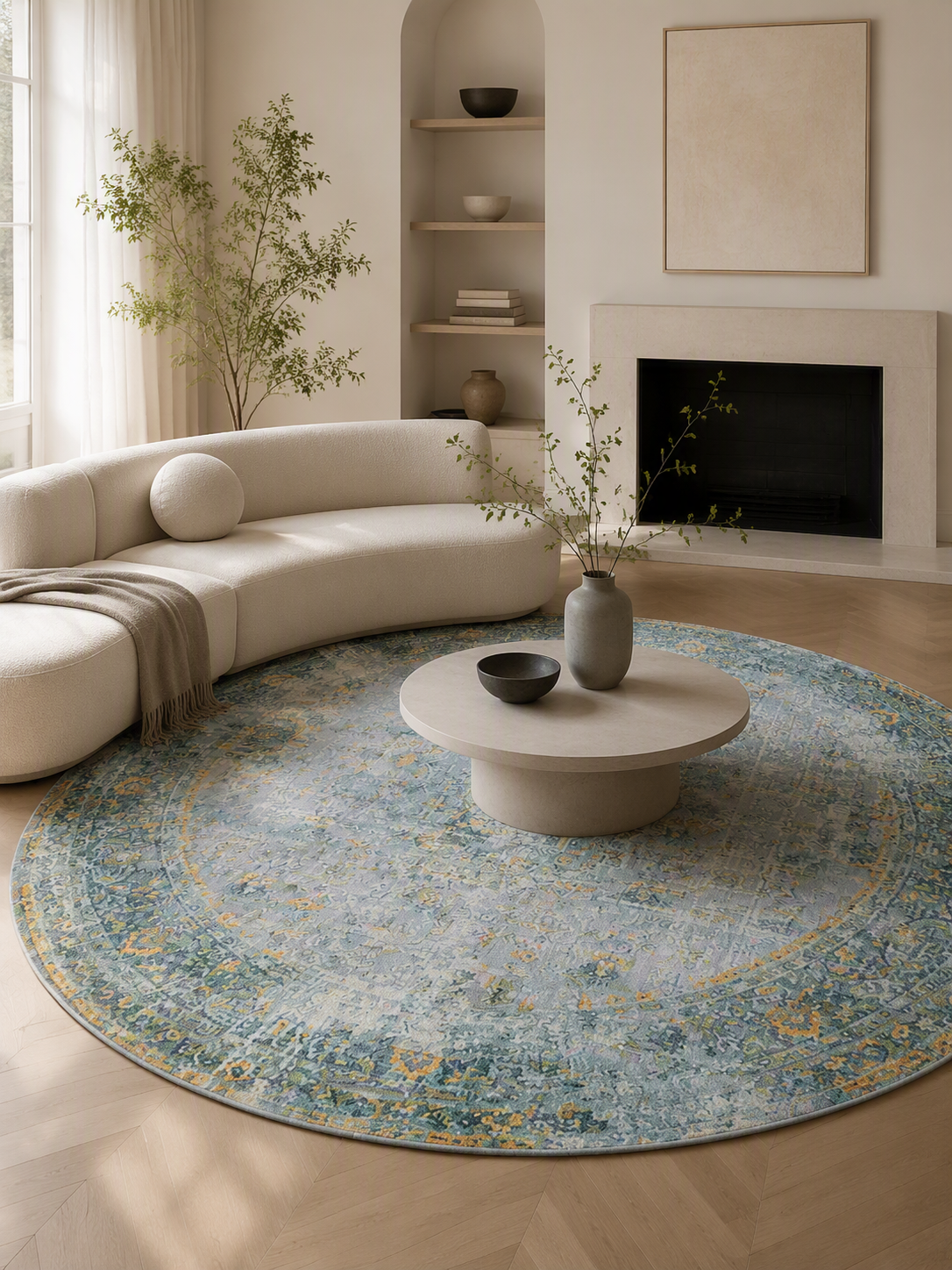 Distressed Oriental Vintage Round Area Rug