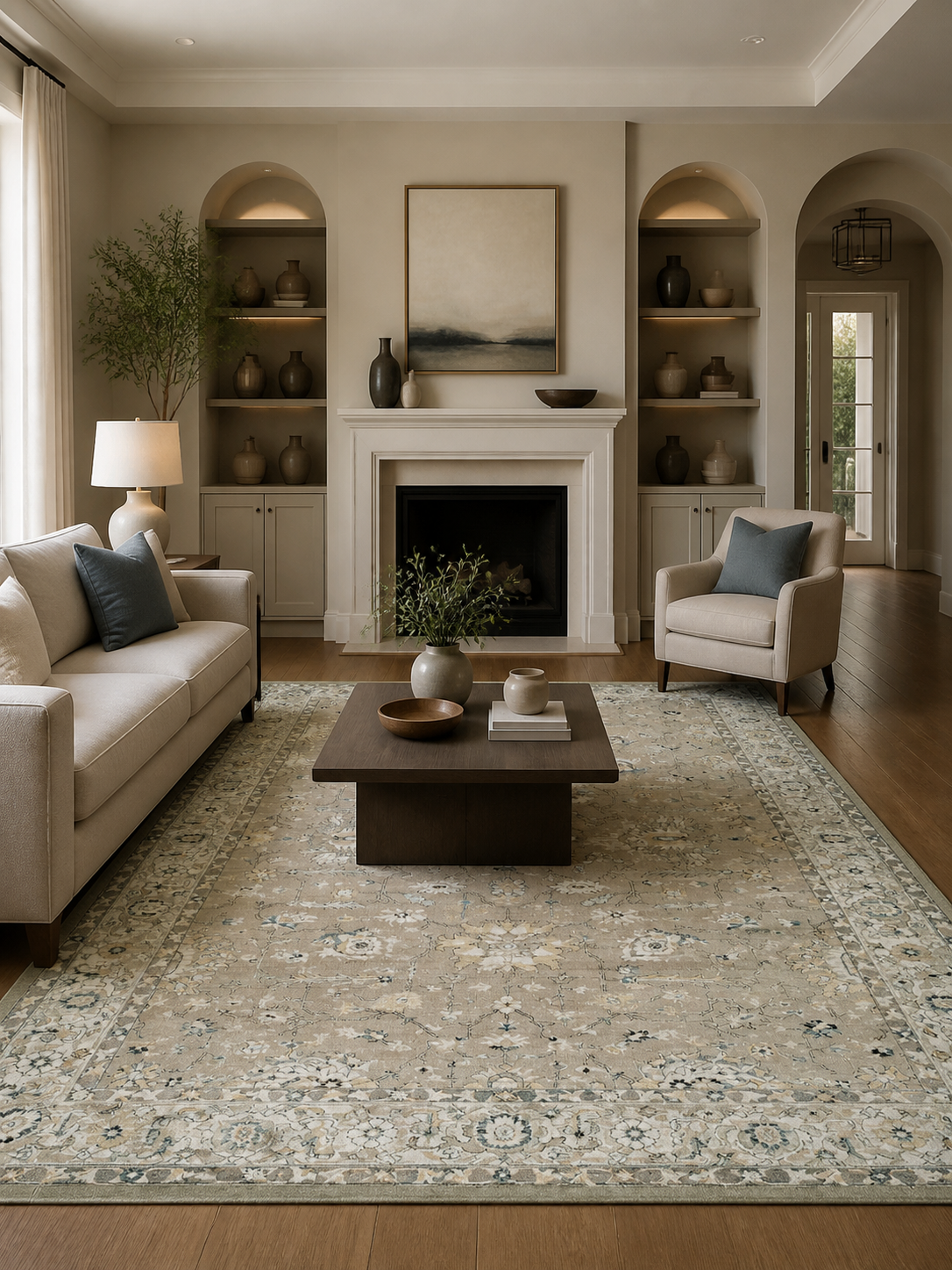 Muted Antique‑Style Floral Area Rug