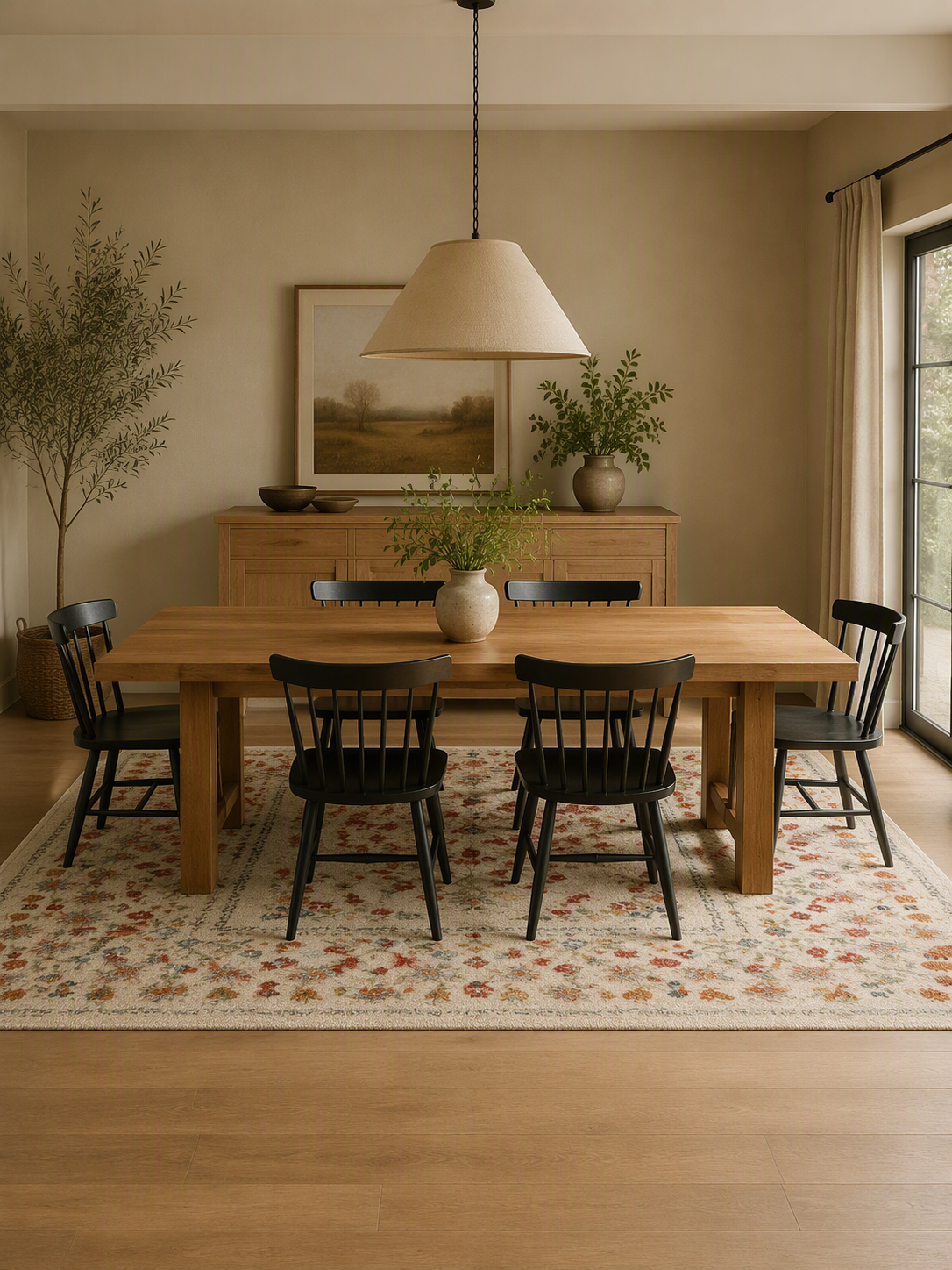Traditional Floral Border Short Pile Area Rug