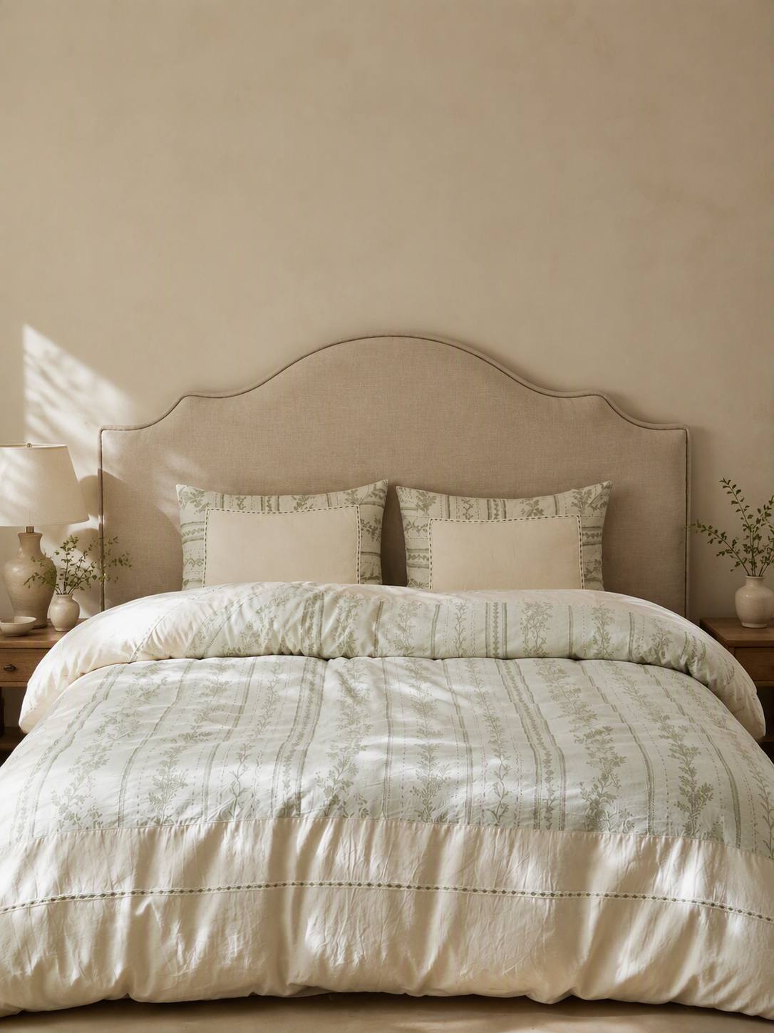 5‑Piece 100% Cotton Floral‑Stripe Bedding Set