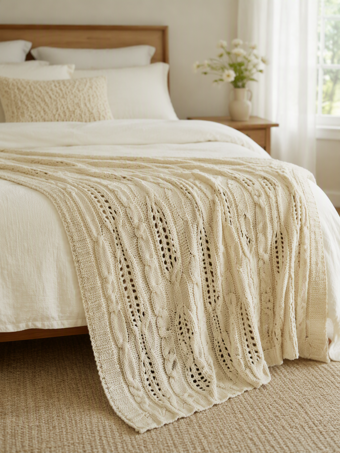 Hollow Open‑Work Knit Throw Blanket