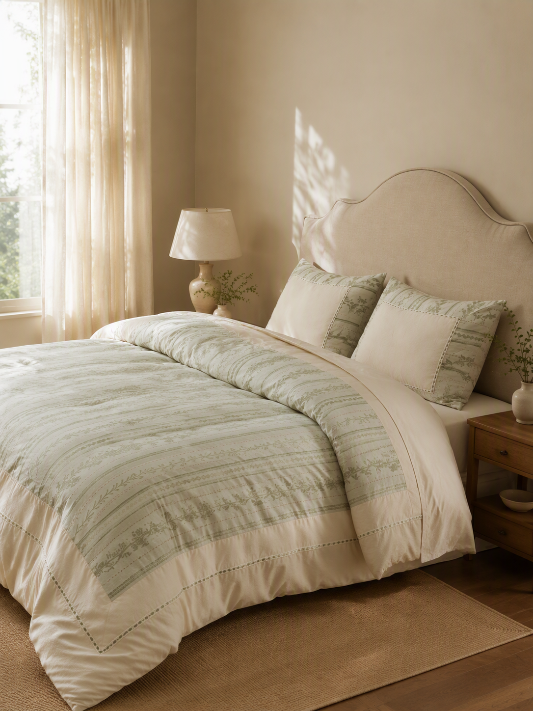5‑Piece 100% Cotton Floral‑Stripe Bedding Set