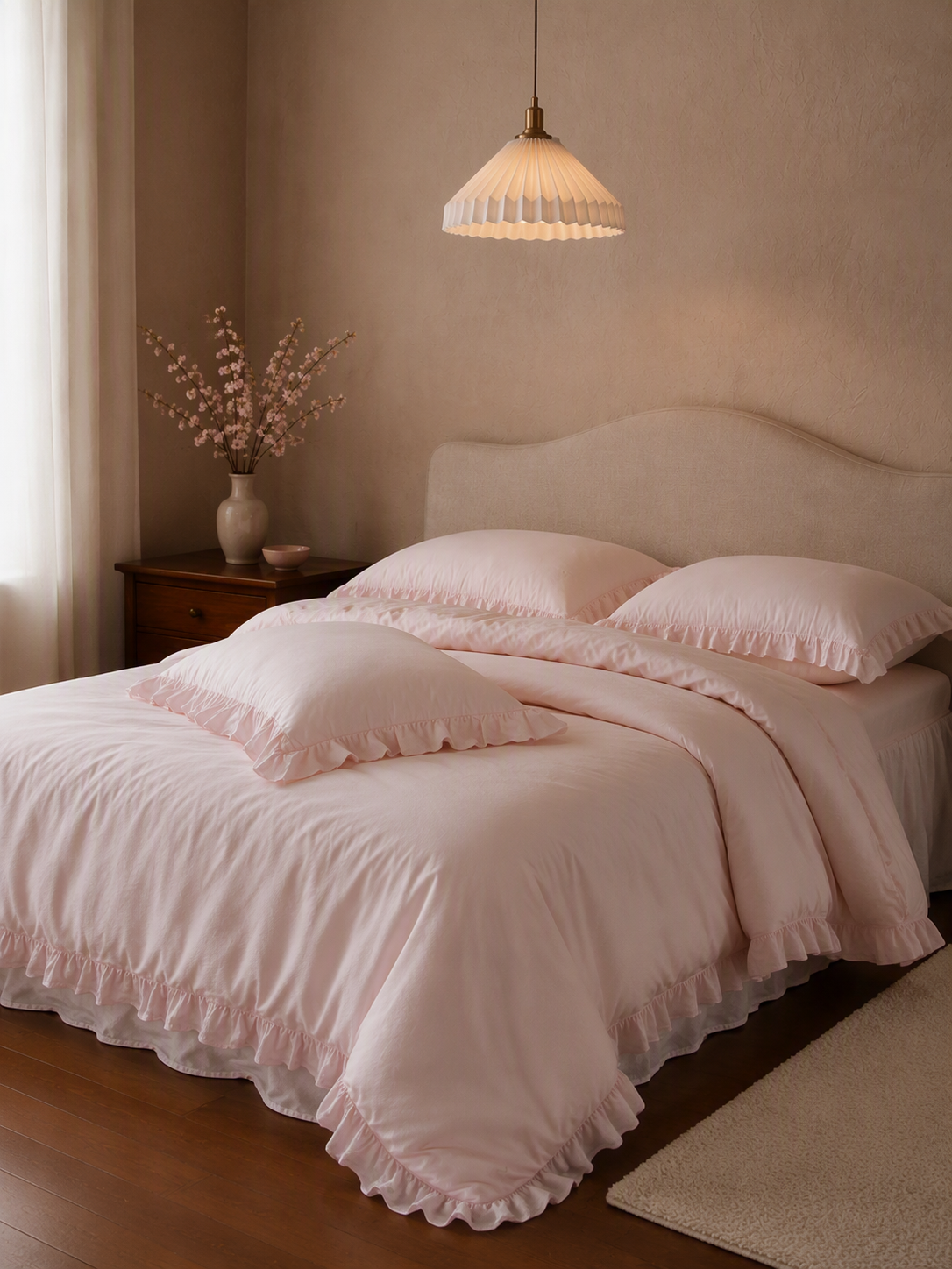 Romantic Ruffle Trim Pure Cotton Bedding Set
