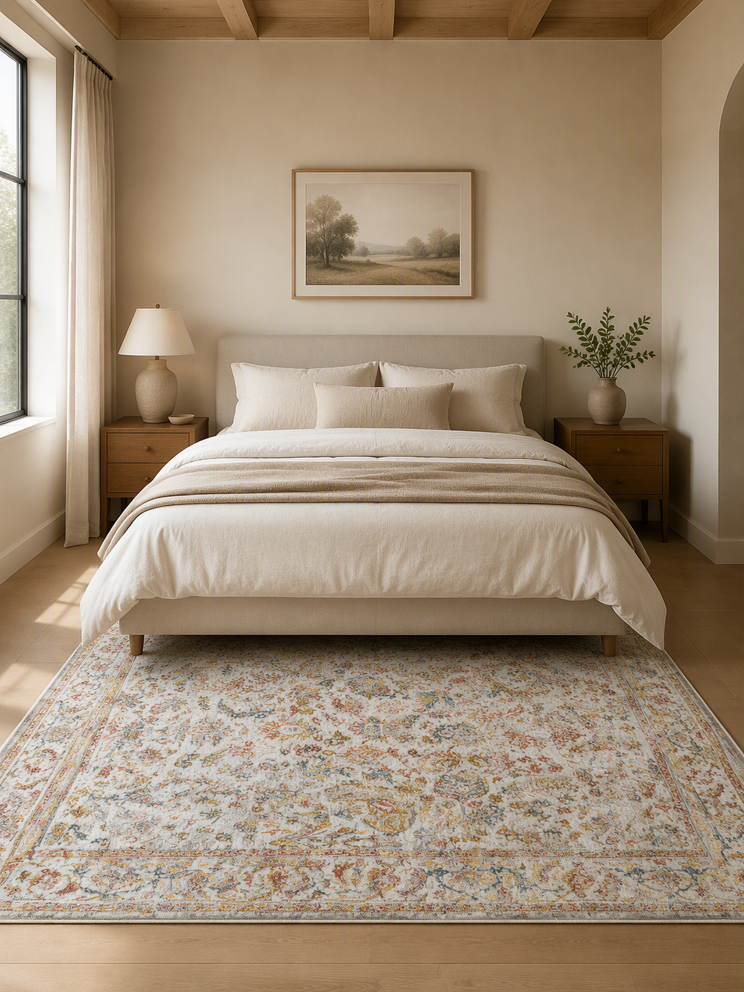 Vintage Bohemian Faded Leaves Area Rug