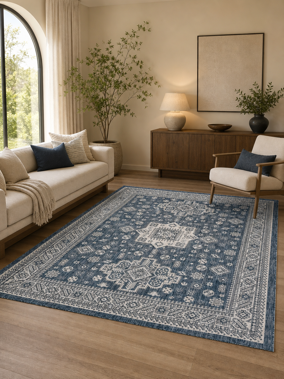 Blue Vintage Medallion Tribal‑Inspired Area Rug