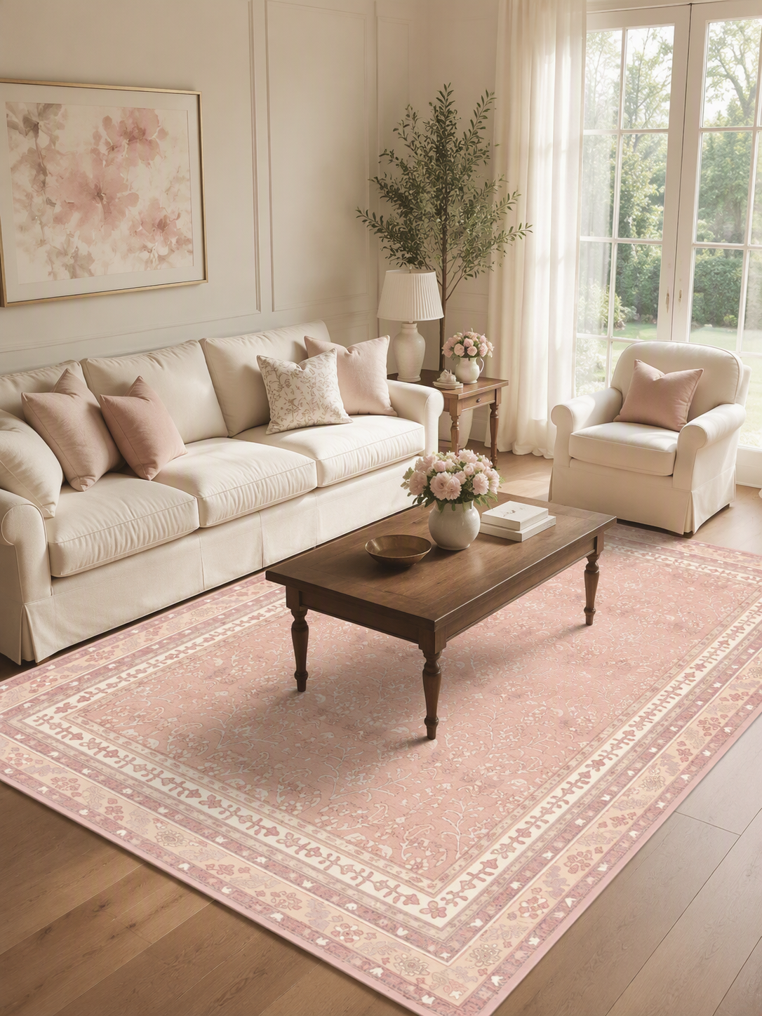 Persian Floral Bordered Area Rug