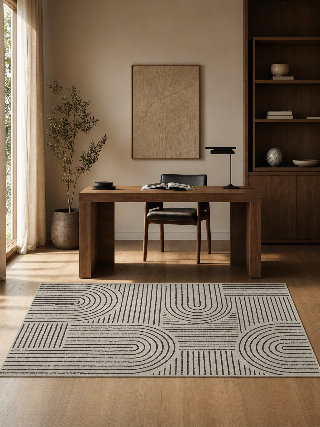 Minimalist Abstract Geometric Line Area Rug