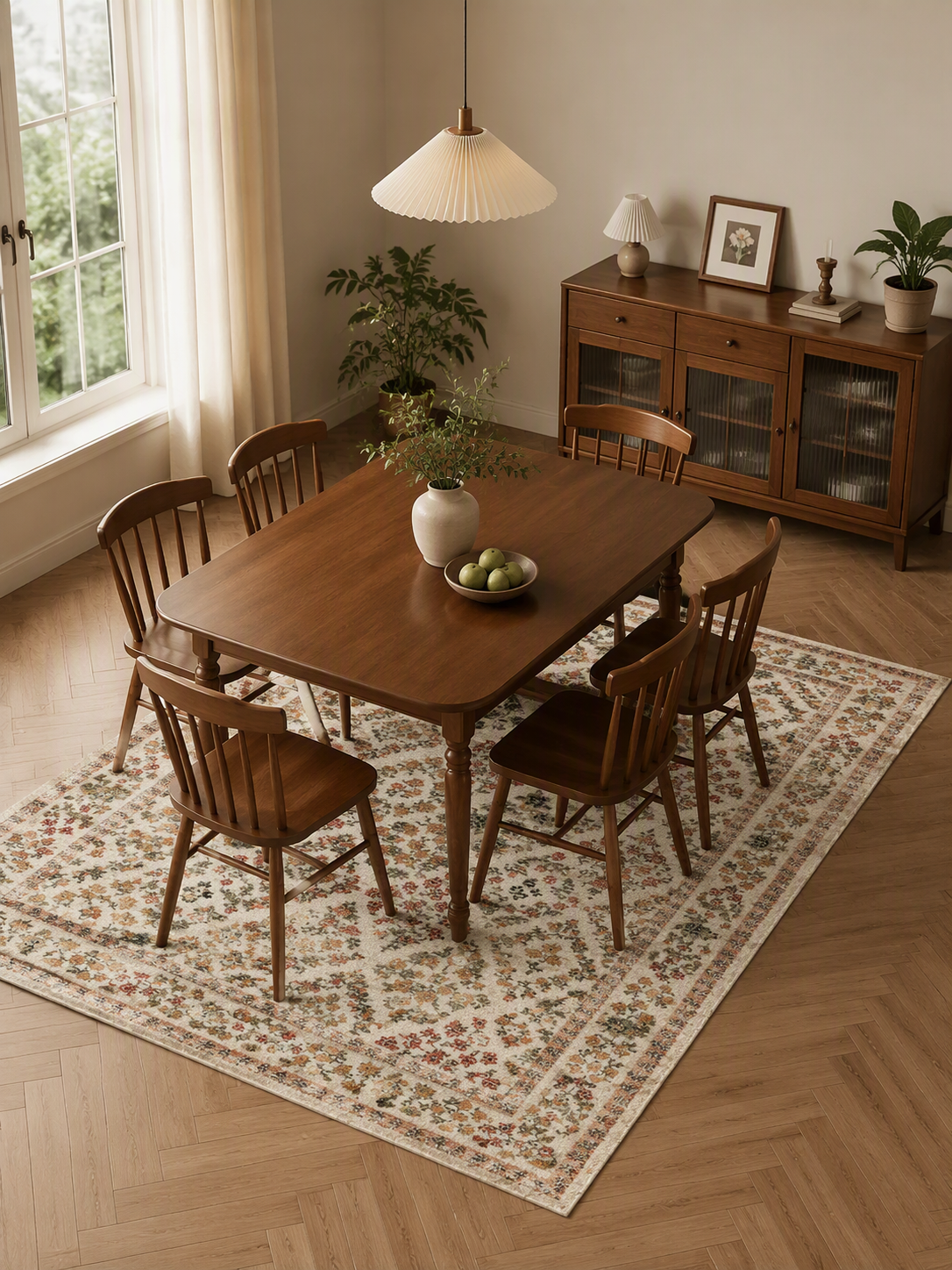 Block‑Print Floral Diamond Area Rug