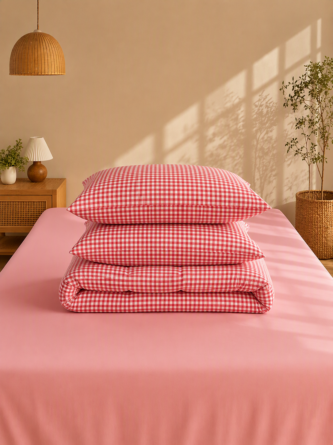 Soft Breathable Gingham Check Cotton Bedding Set