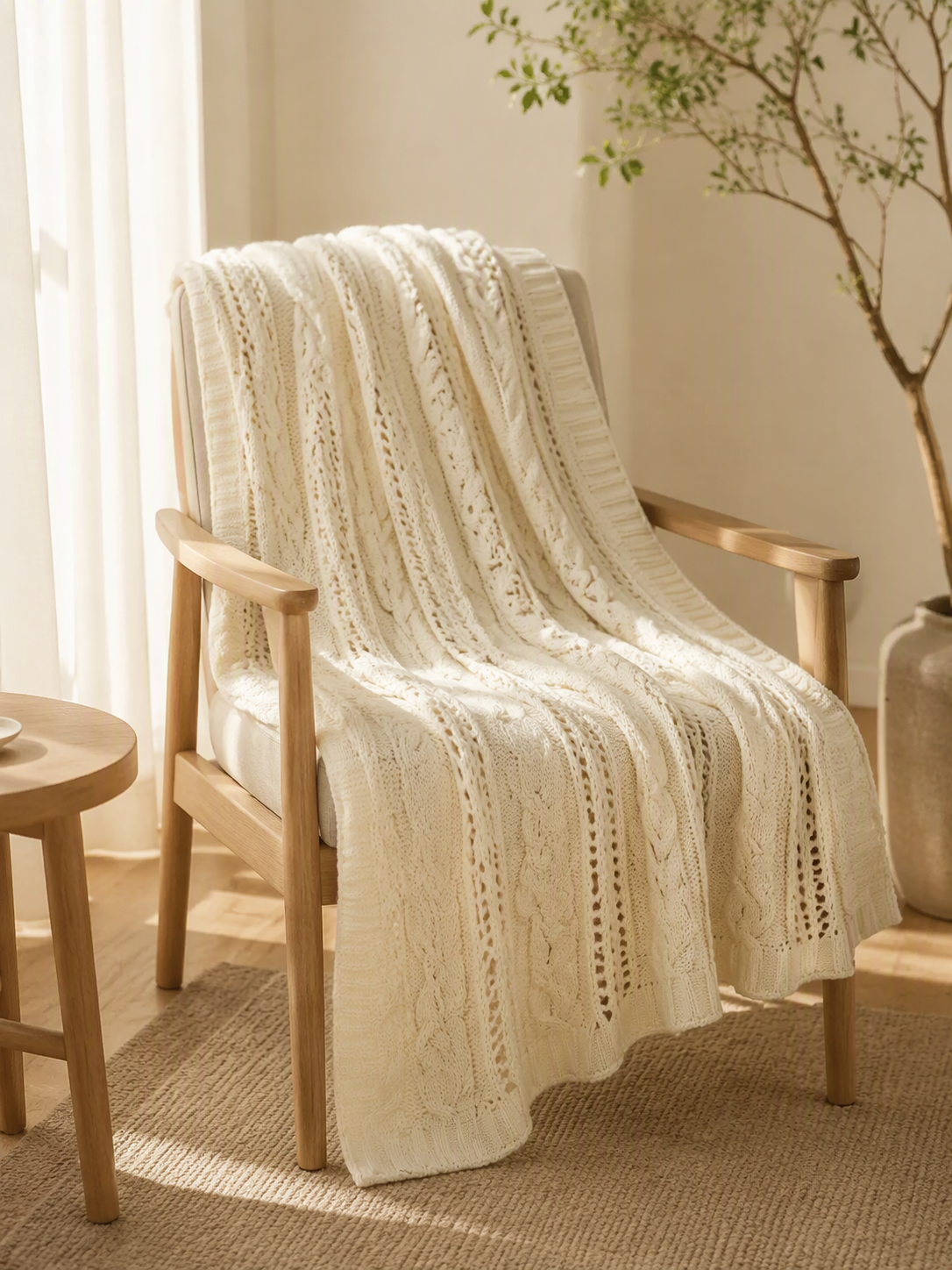 Hollow Open‑Work Knit Throw Blanket