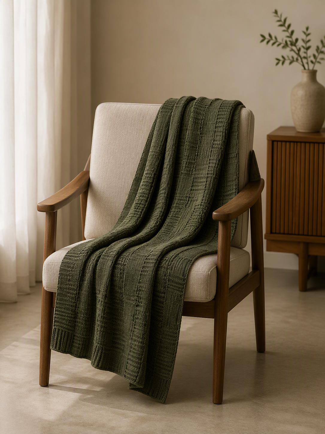 Geometric Woven Grid Knitted Throw Blanket