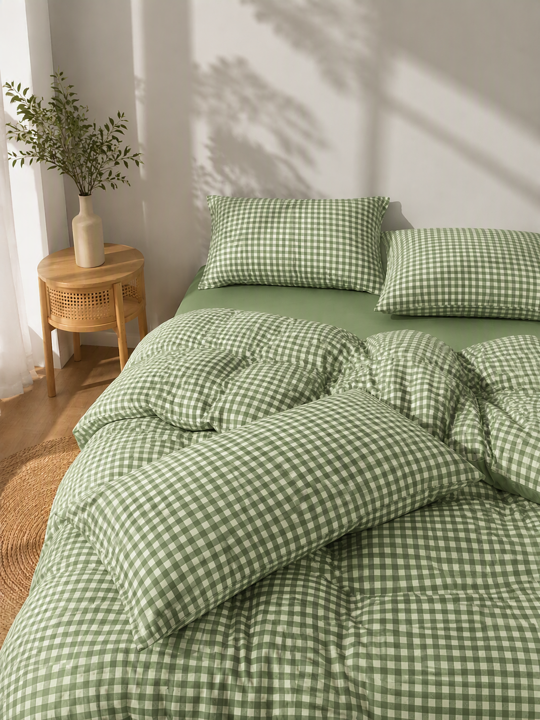 Soft Breathable Gingham Check Cotton Bedding Set