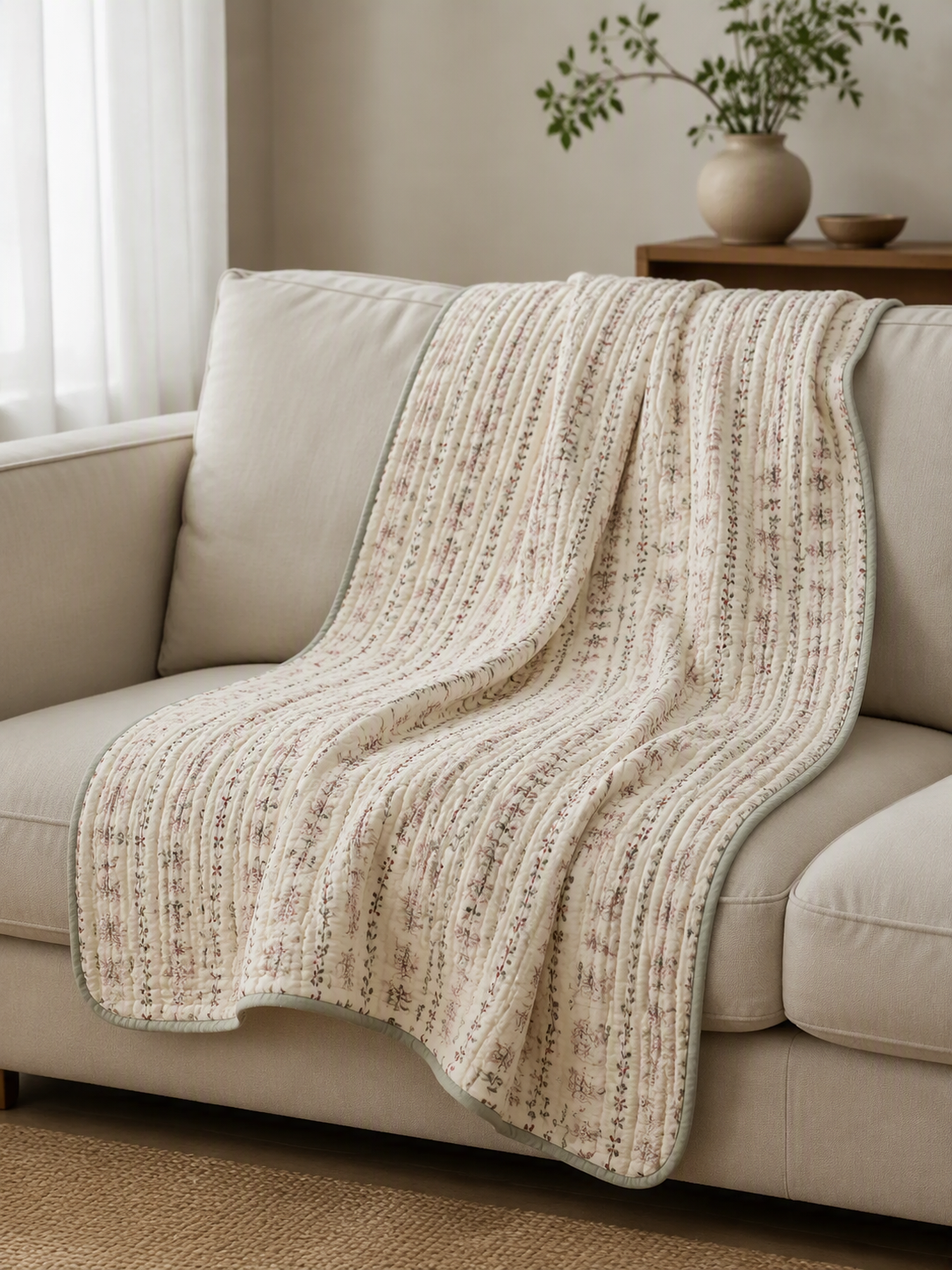 Vintage Floral Vines Quilted Throw Blanket