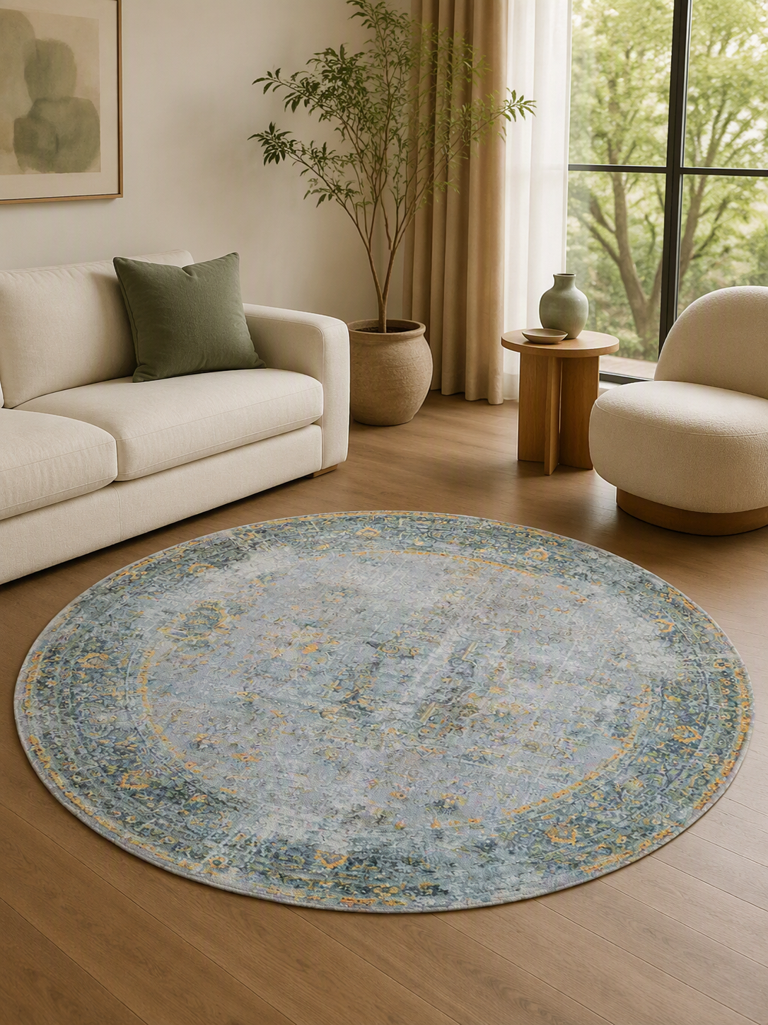Distressed Oriental Vintage Round Area Rug