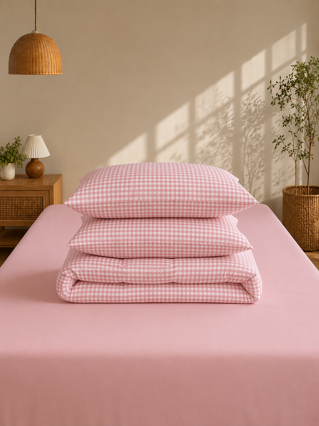 Soft Breathable Gingham Check Cotton Bedding Set