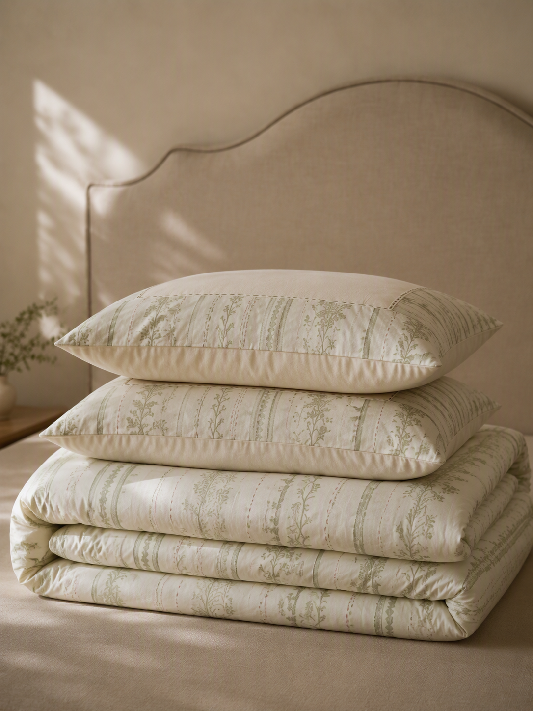 5‑Piece 100% Cotton Floral‑Stripe Bedding Set