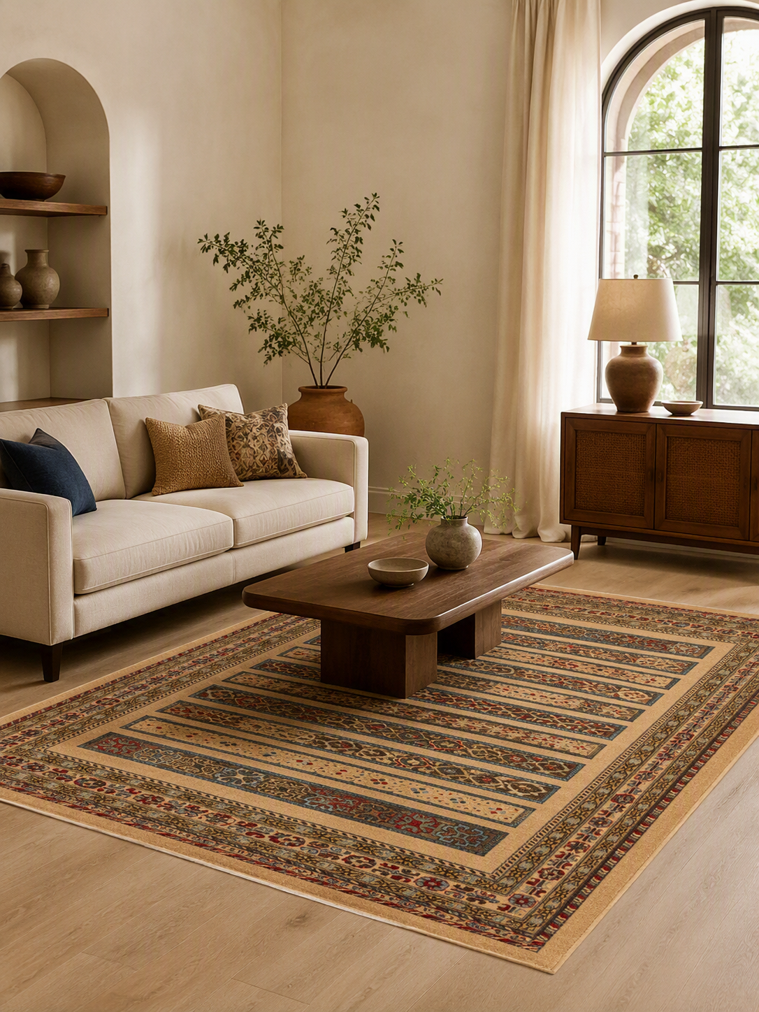 Bohemian Rustic Multi‑Stripe Non‑Slip Washable Area Rug