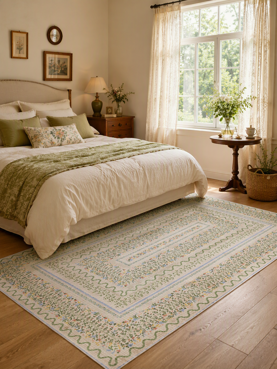 Garden‑Style Floral Scalloped Border Non‑Slip Area Rug