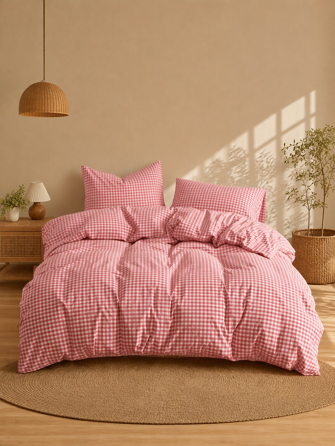 Soft Breathable Gingham Check Cotton Bedding Set