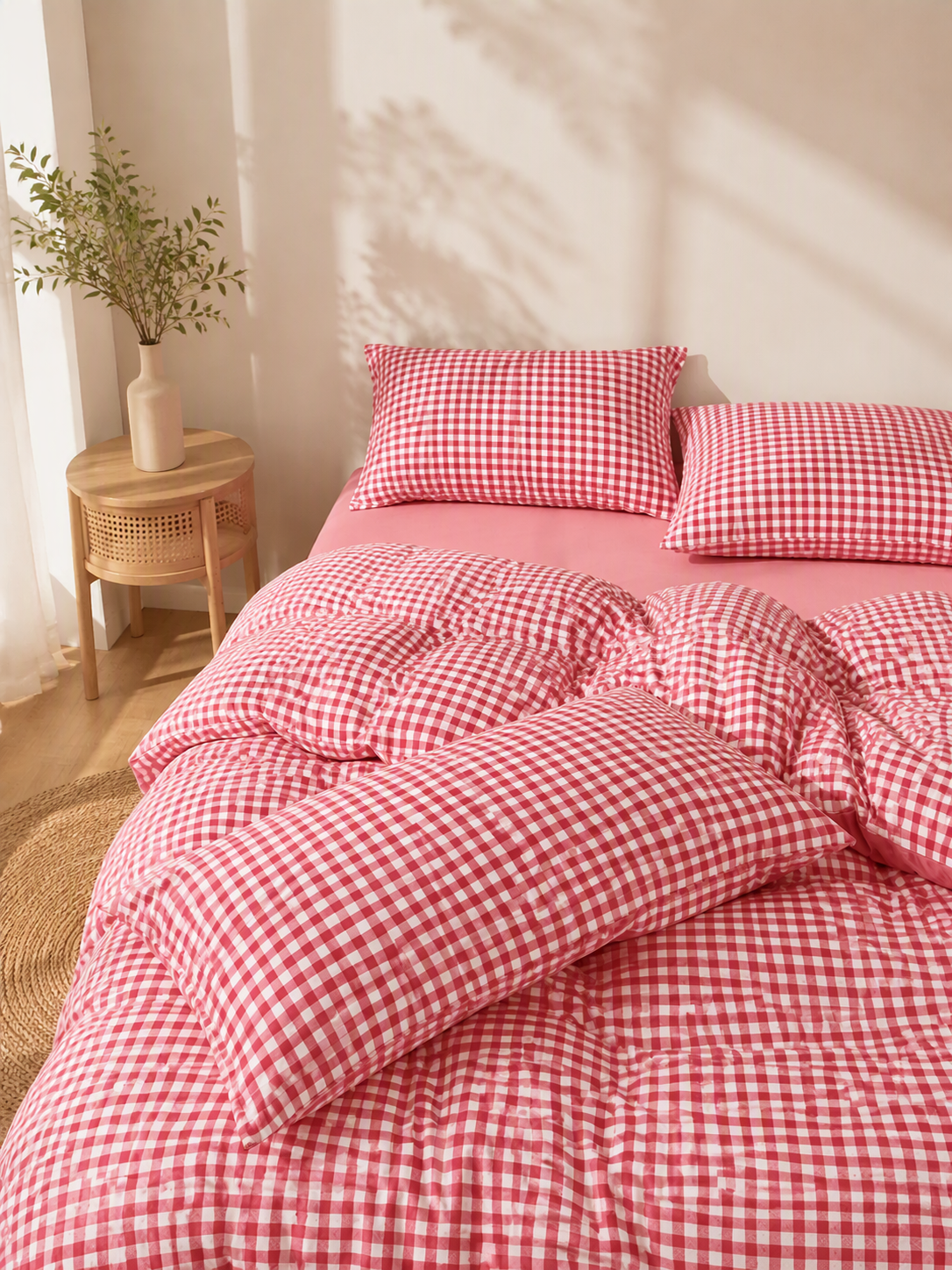 Soft Breathable Gingham Check Cotton Bedding Set