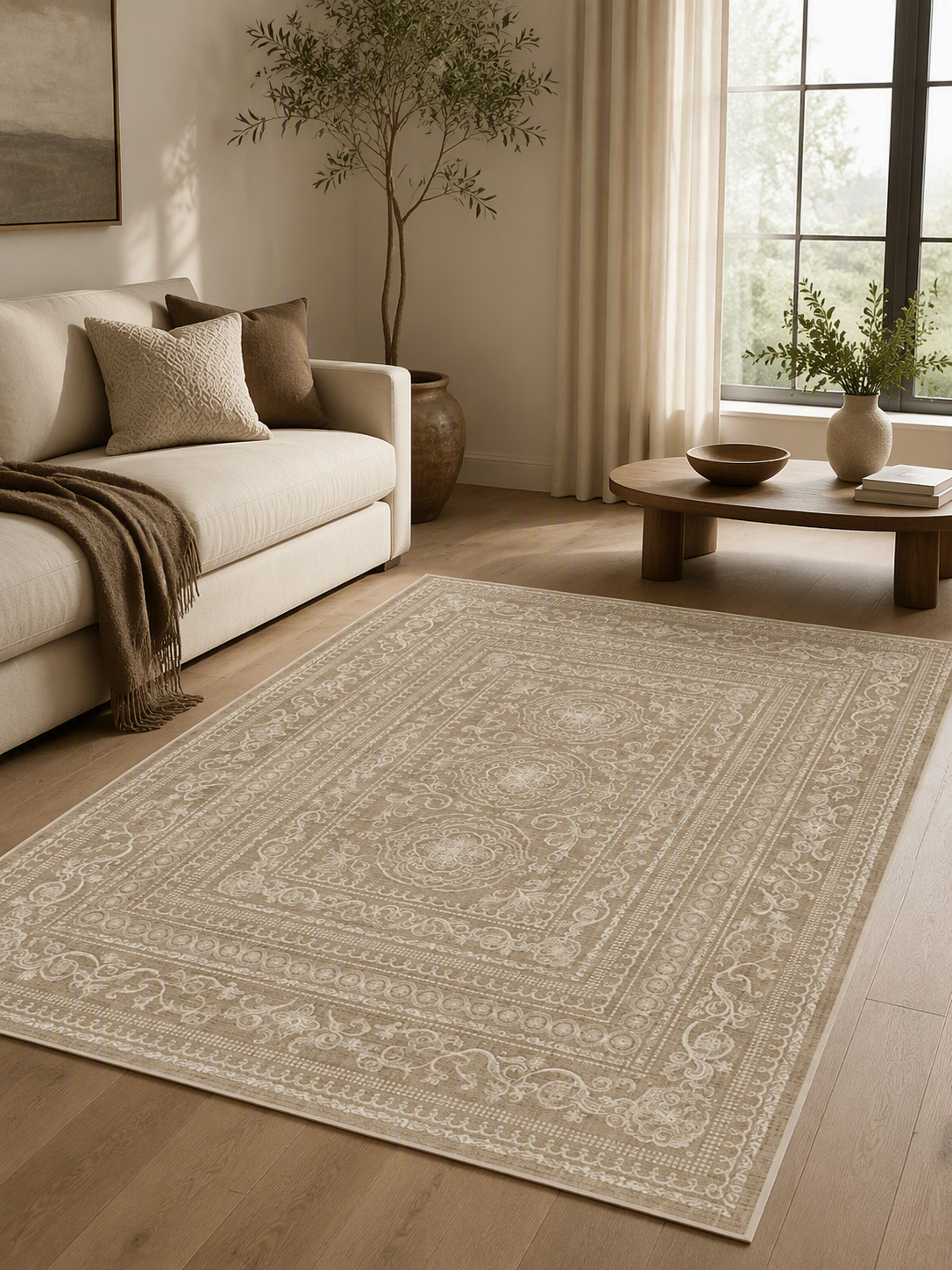 Distressed Oriental Medallion Area Rug