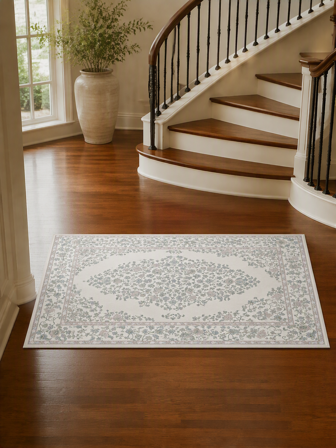 French Floral Low Pile Non-Slip Area Rug