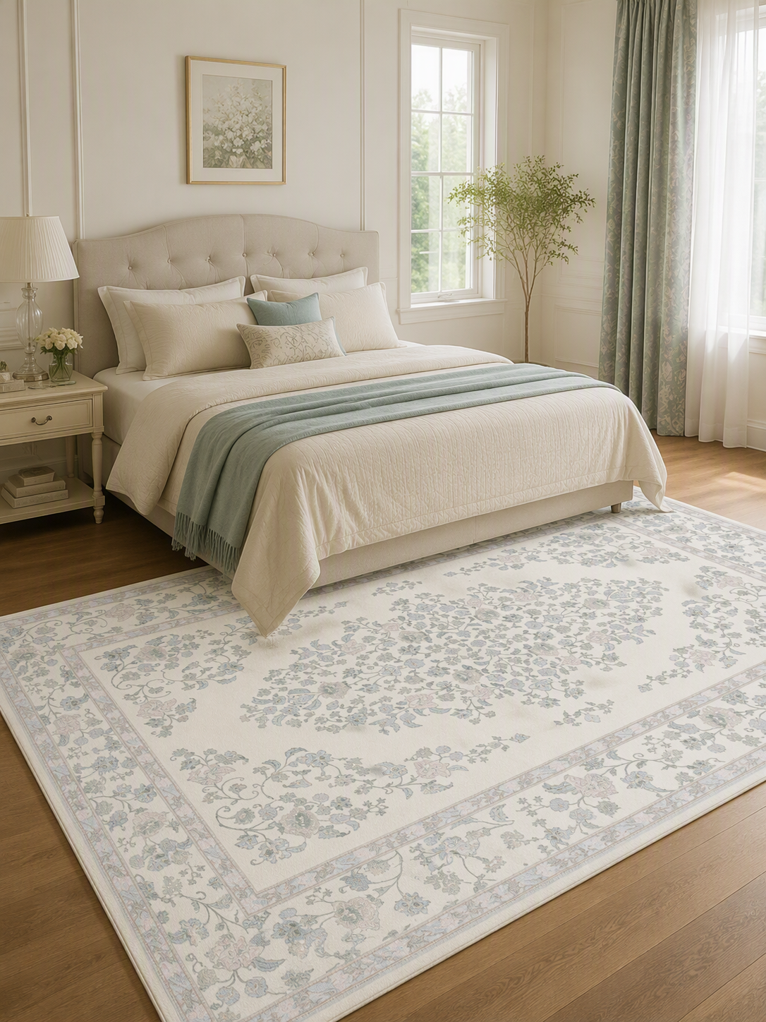 French Floral Low Pile Non-Slip Area Rug