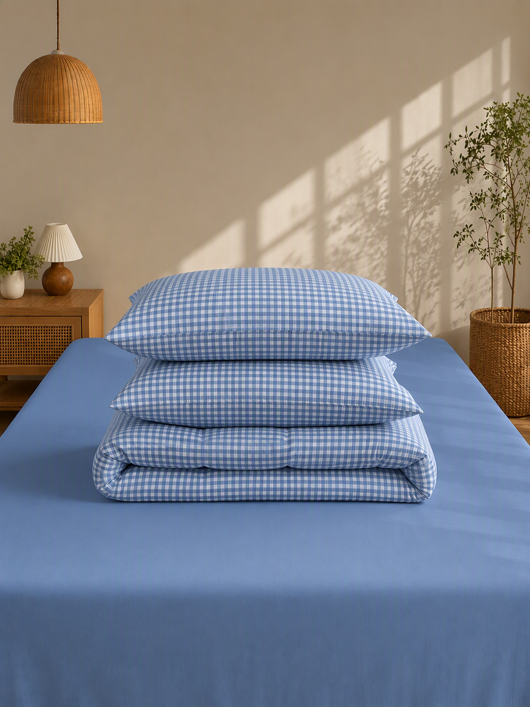Soft Breathable Gingham Check Cotton Bedding Set