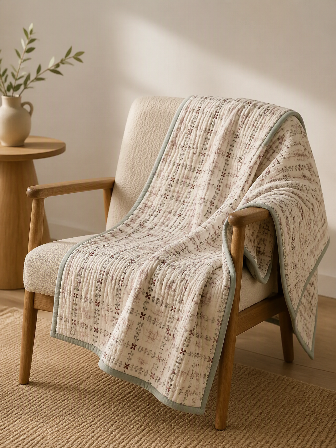 Vintage Floral Vines Quilted Throw Blanket