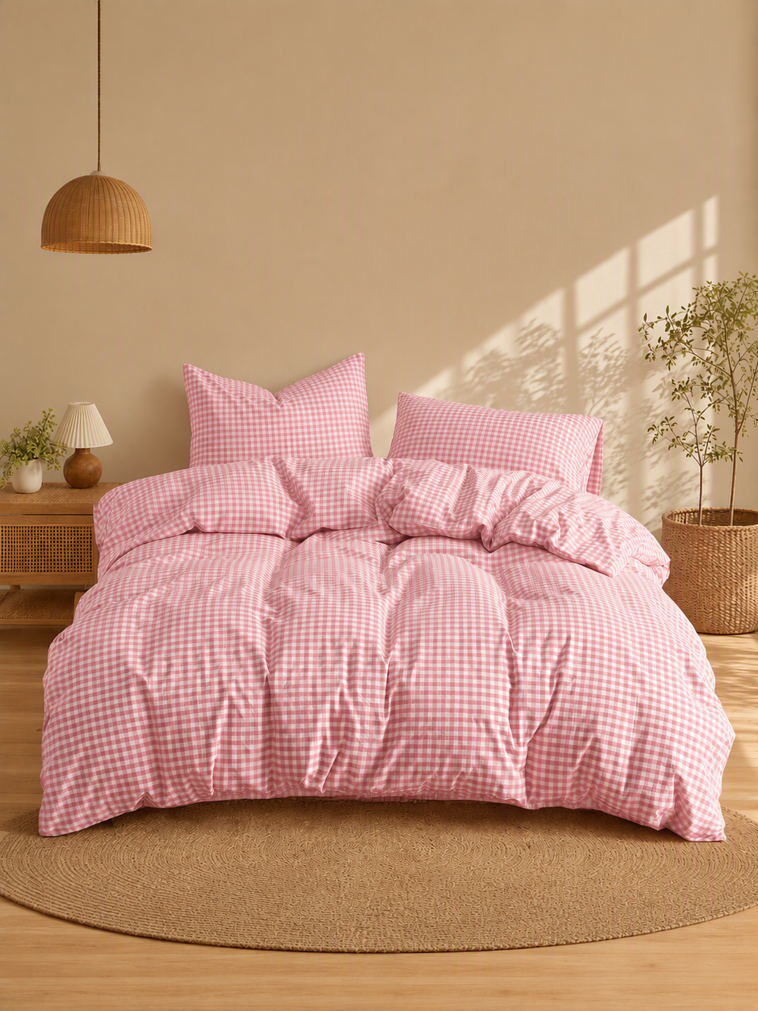 Soft Breathable Gingham Check Cotton Bedding Set