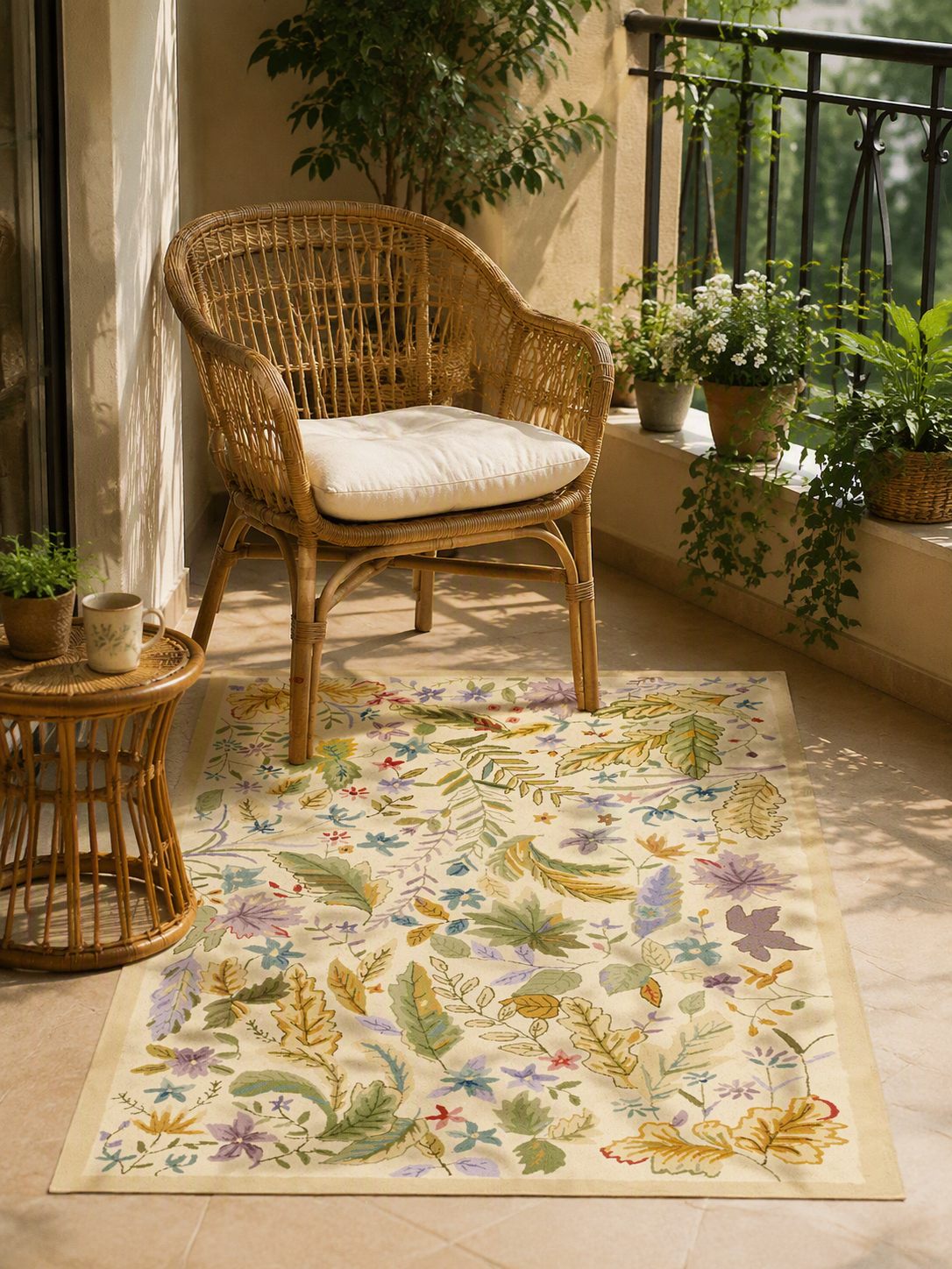 Botanical Floral Hand-Tufted Wool Blend Area Rug