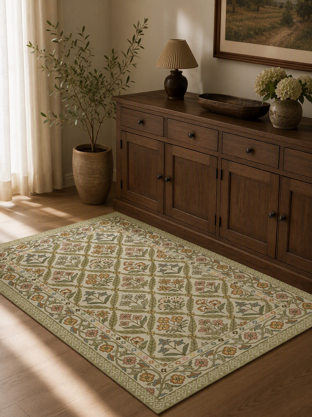 Classic Floral Lattice Area Rug
