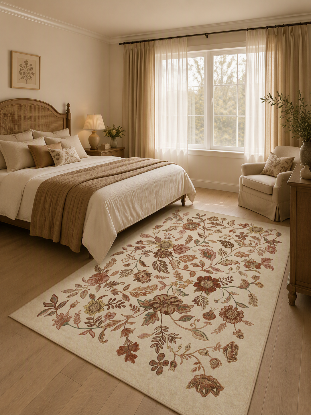 Traditional plant and flower indoor carpet