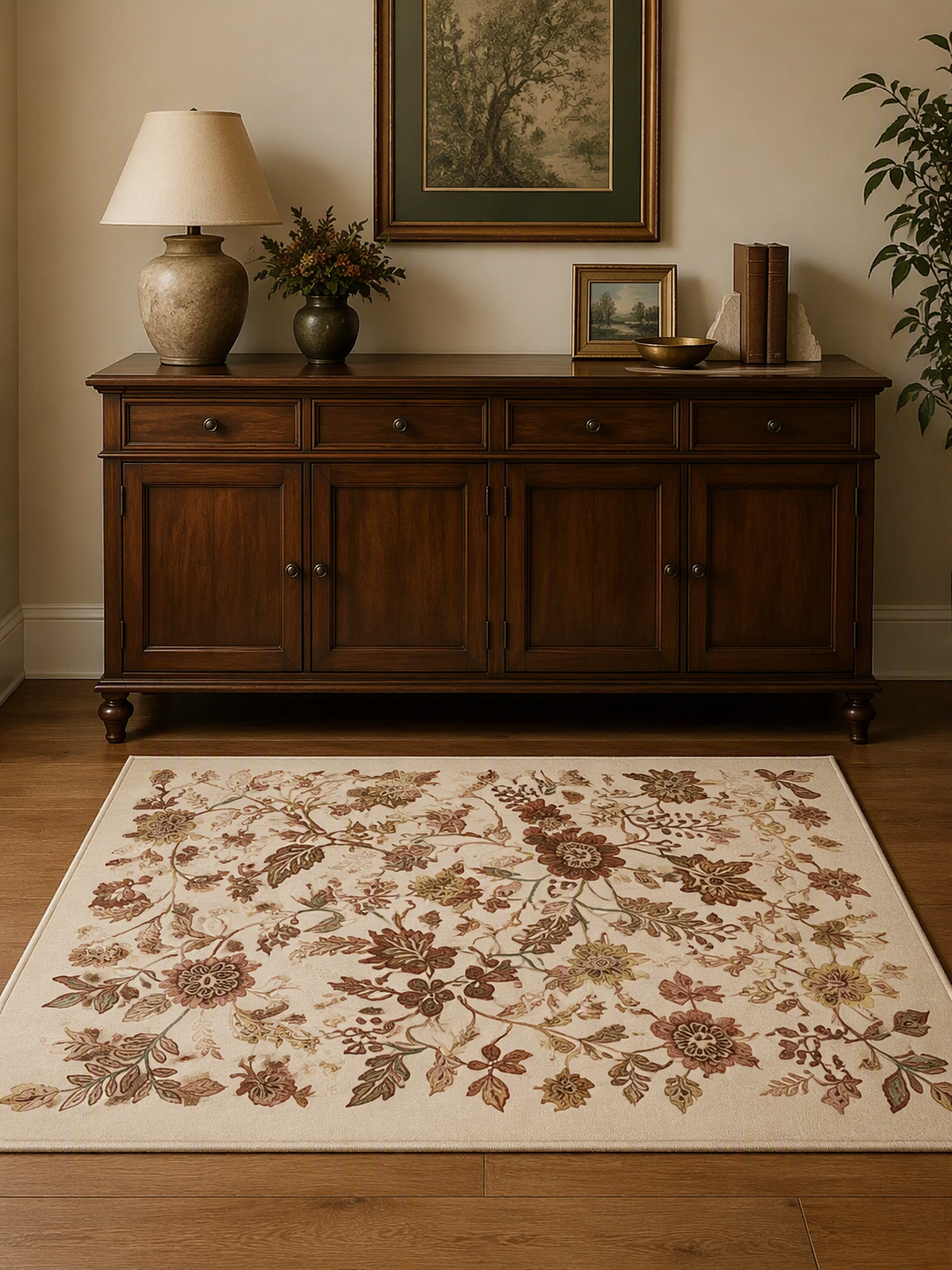 Traditional plant and flower indoor carpet