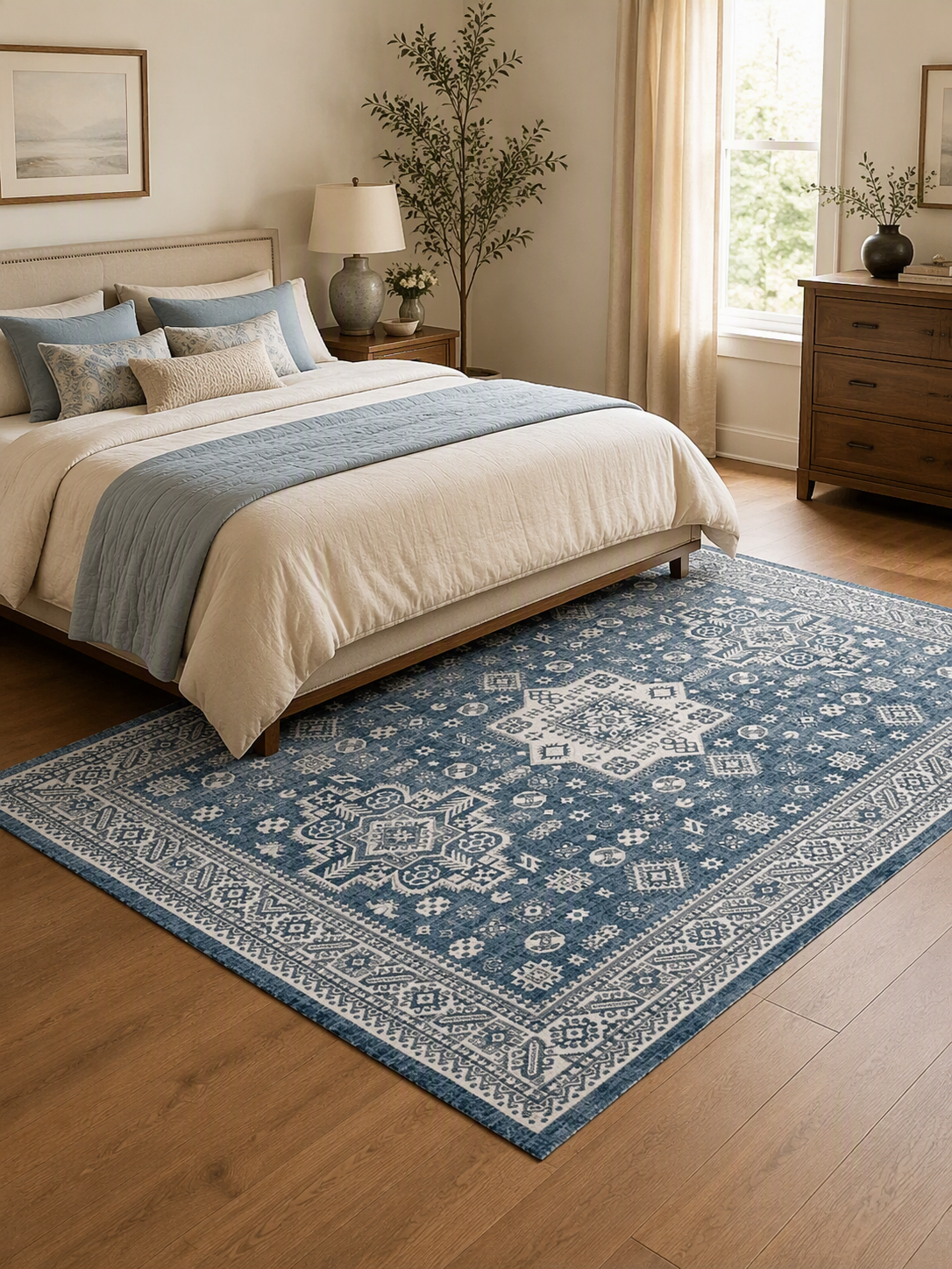 Blue Vintage Medallion Tribal‑Inspired Area Rug