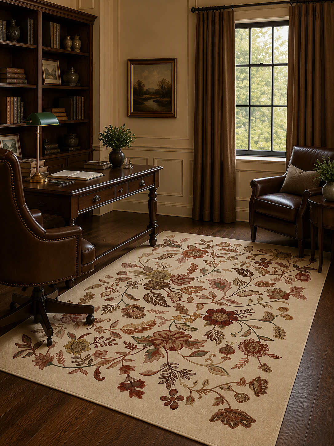 Traditional plant and flower indoor carpet