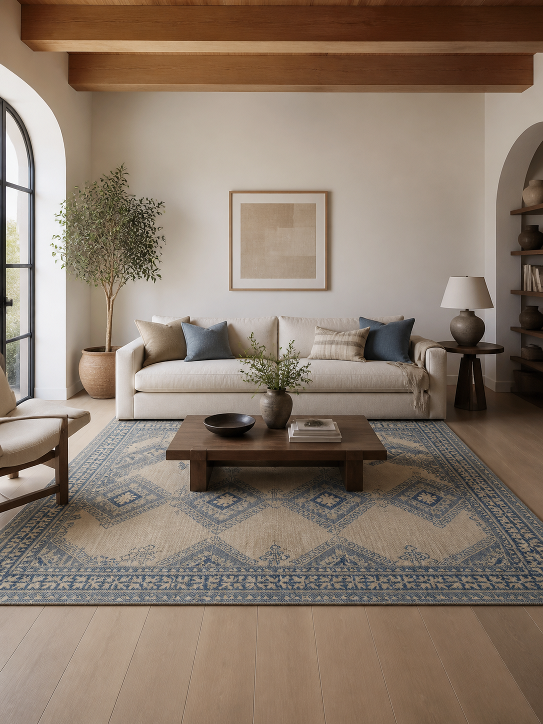 Blue Beige Vintage Tribal Geometric Area Rug