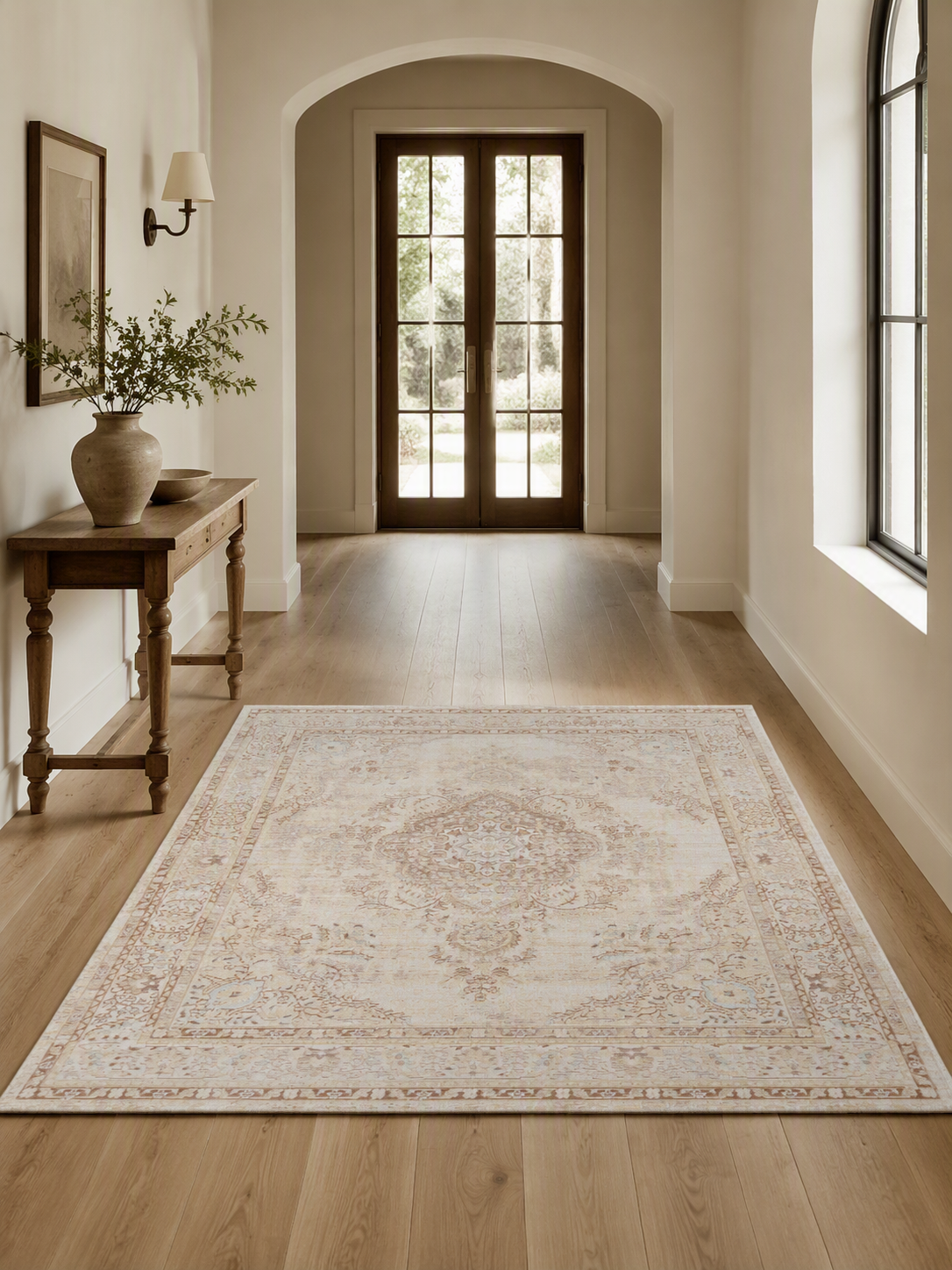 Faded Traditional Floral Short‑Pile Area Rug