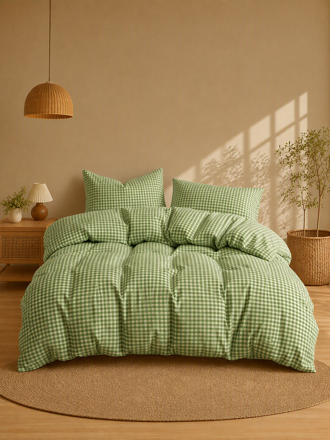 Soft Breathable Gingham Check Cotton Bedding Set