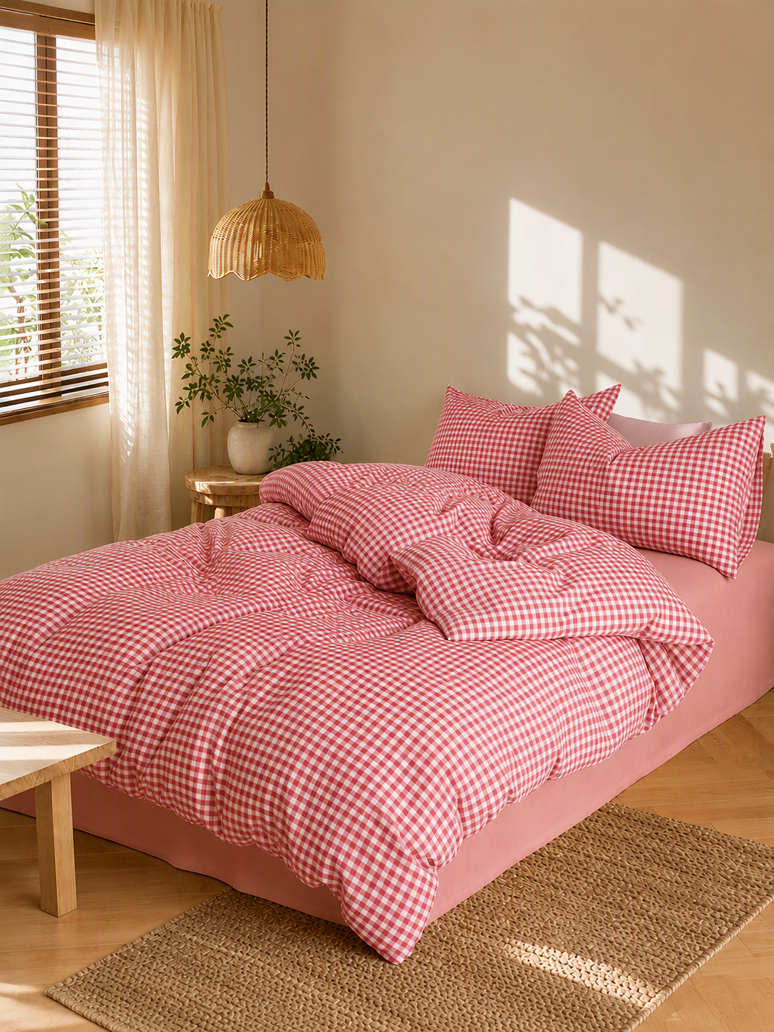 Soft Breathable Gingham Check Cotton Bedding Set