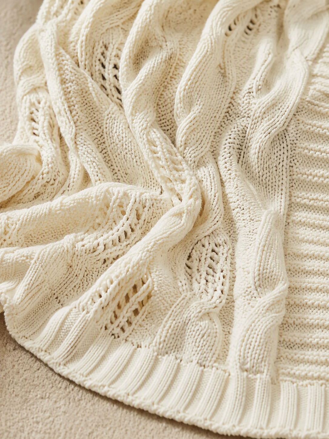 Hollow Open‑Work Knit Throw Blanket
