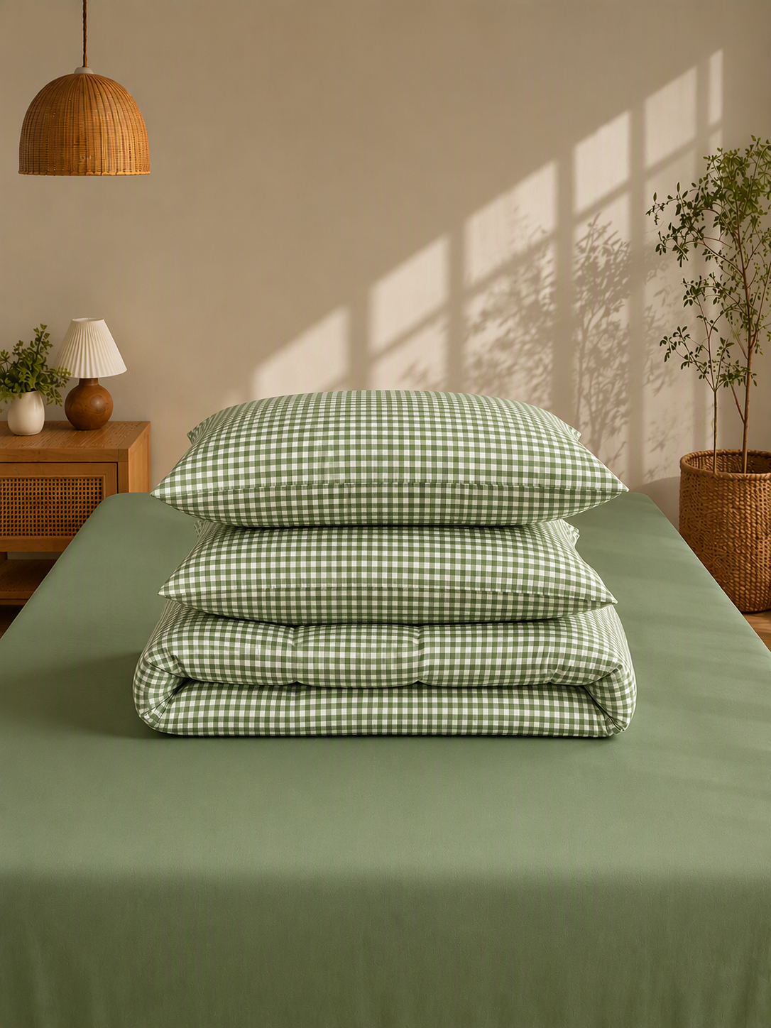 Soft Breathable Gingham Check Cotton Bedding Set