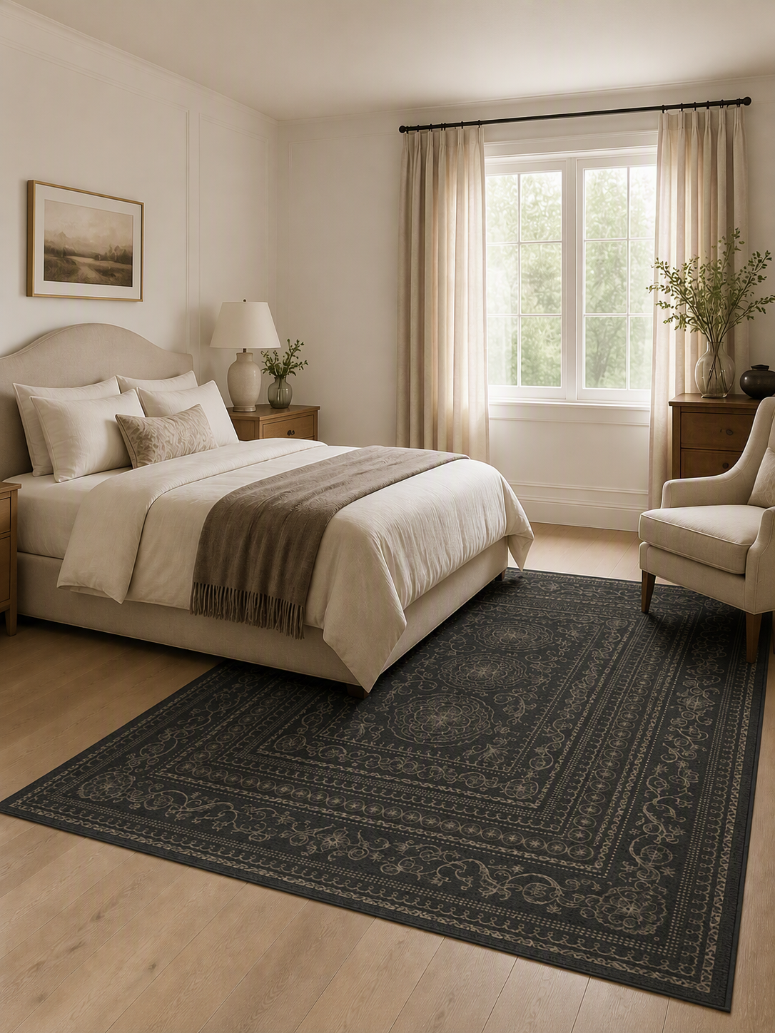 Dark Vintage Ornate Floral Sophisticated Area Rug
