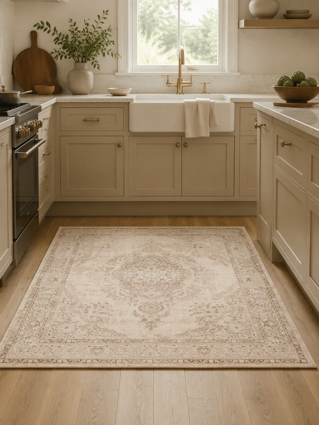 Faded Traditional Floral Short‑Pile Area Rug