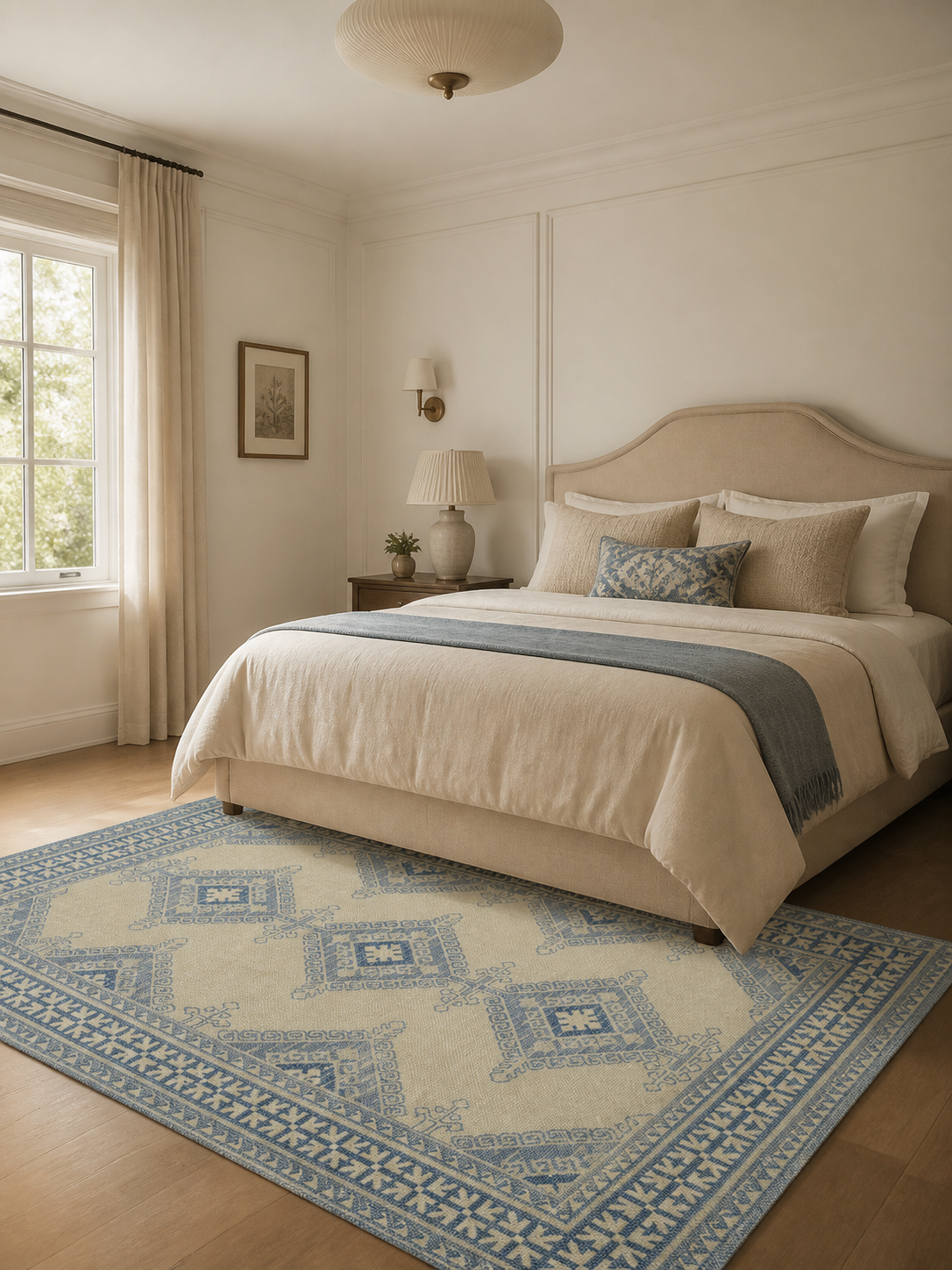 Blue Beige Vintage Tribal Geometric Area Rug