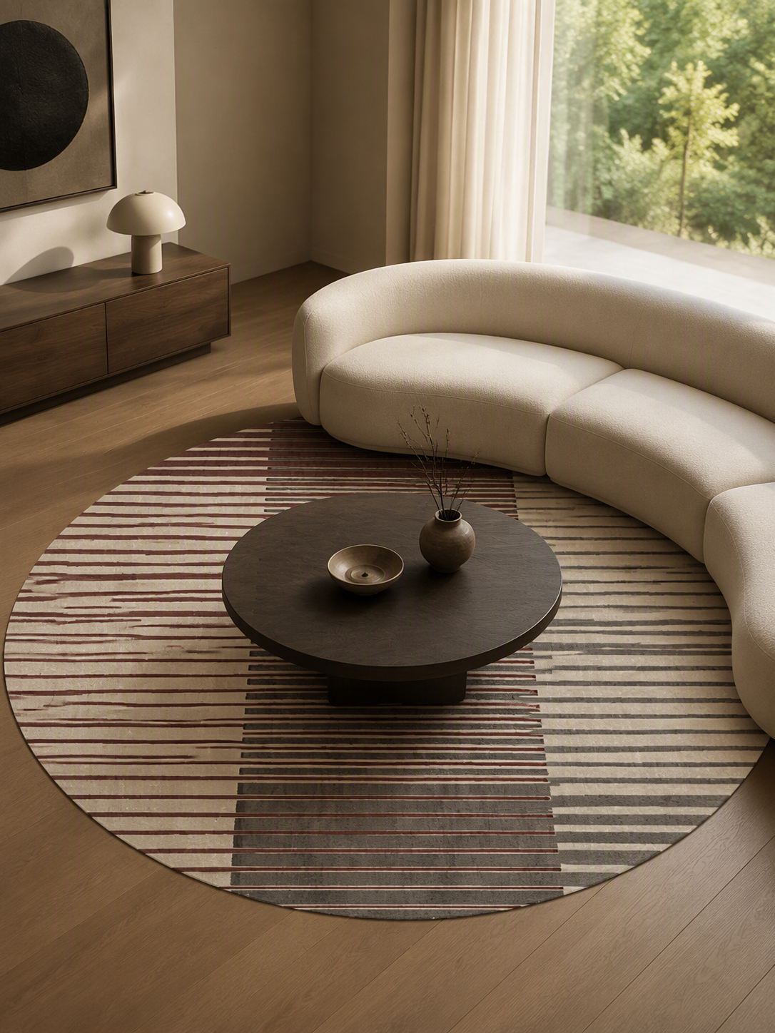 Modern Geometric Striped Round Area Rug