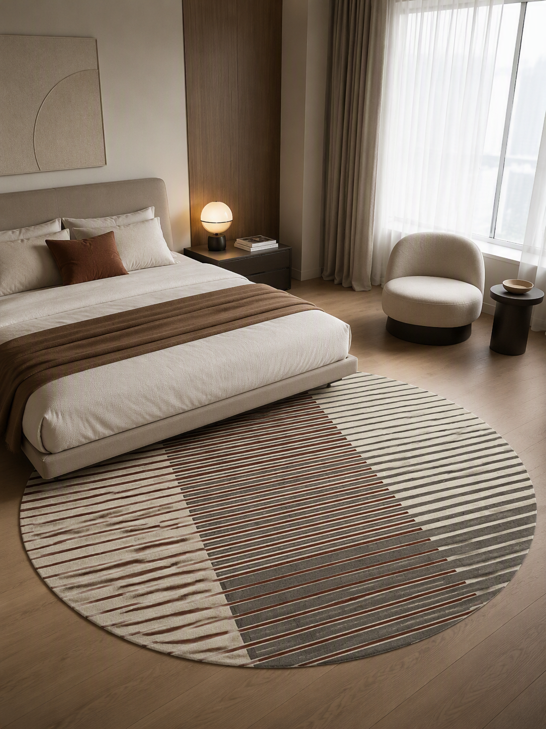 Modern Geometric Striped Round Area Rug