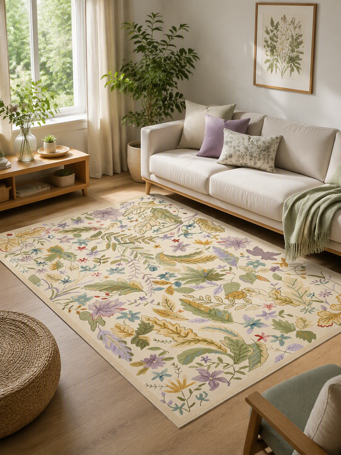 Botanical Floral Hand-Tufted Wool Blend Area Rug