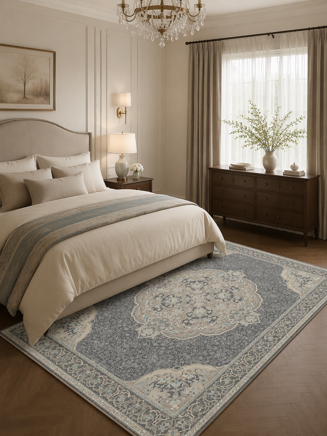 Medallion Washable Low Pile Area Rug