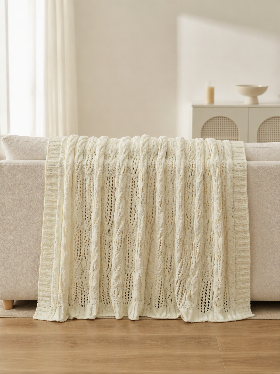 Hollow Open‑Work Knit Throw Blanket